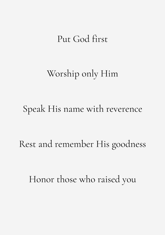 First Five Commandments Printable – Christian Minimalist Wall Art, Bible-Based Digital Download for Kids & Families