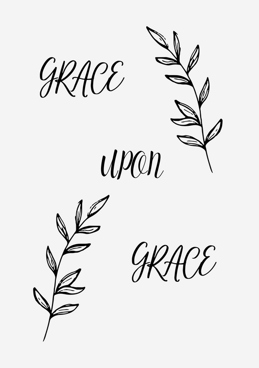 Grace Upon Grace Printable Wall Art – Christian Scripture Digital Download, Minimal Botanical Decor