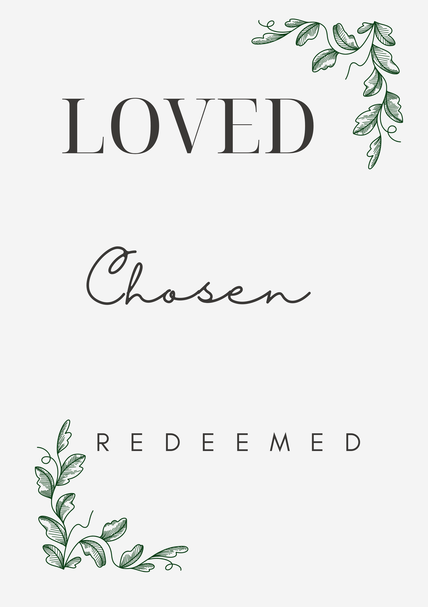 Loved Chosen Redeemed Printable – Christian Wall Art Digital Download, Scripture-Inspired Identity Decor